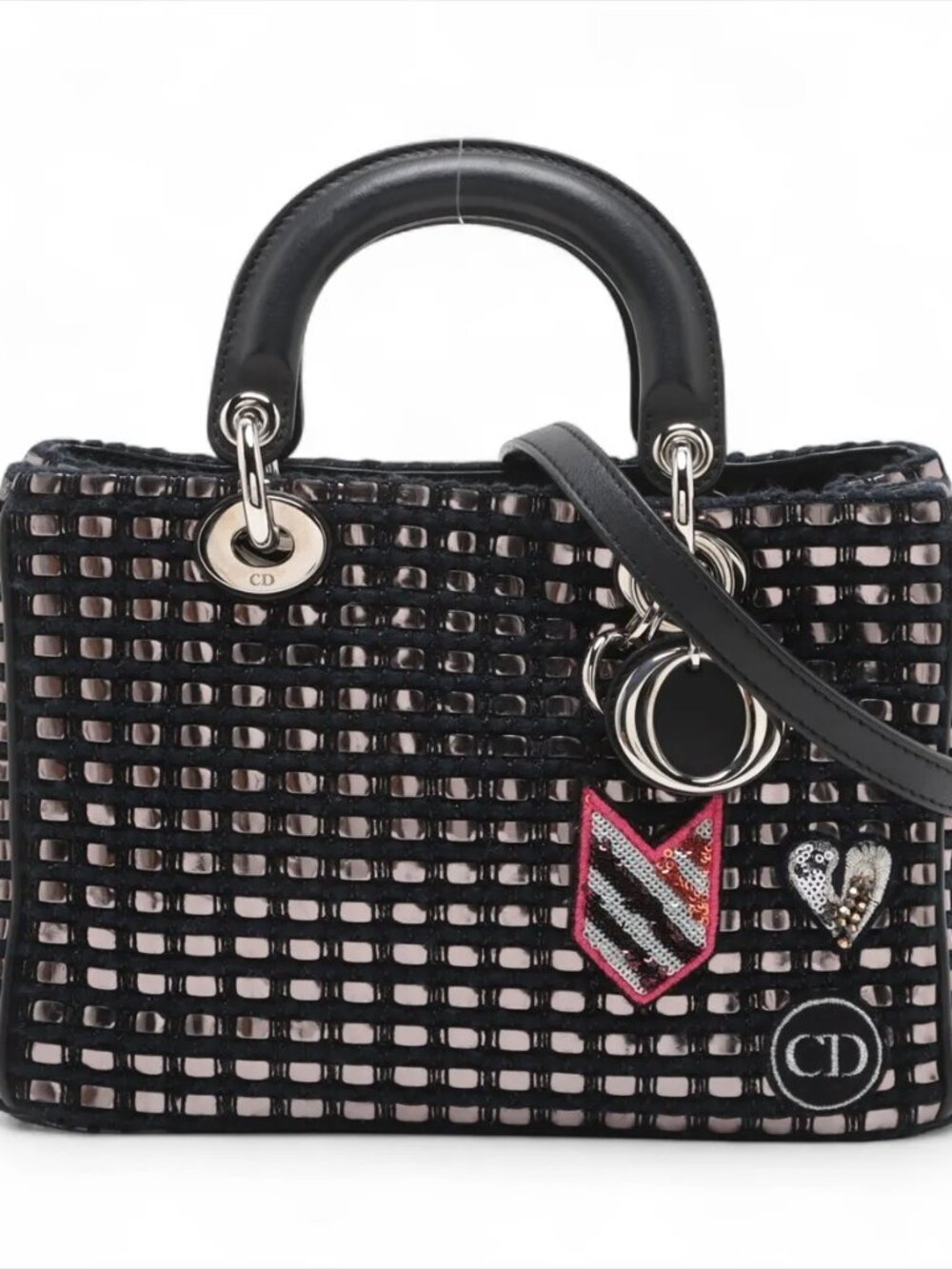 Dior Lady Dior Black and Pink Embellished Bag